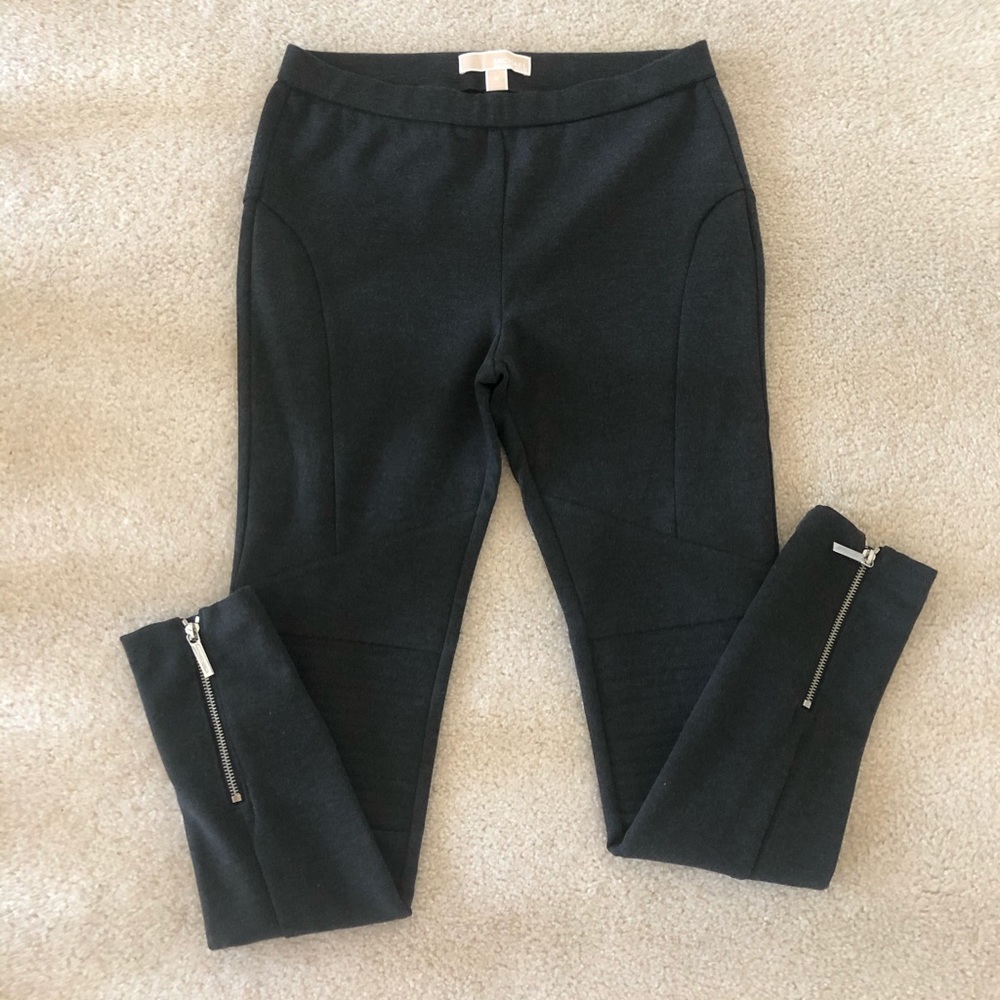 Michael Kors Stretch Knit Leggings Zippers Grey M